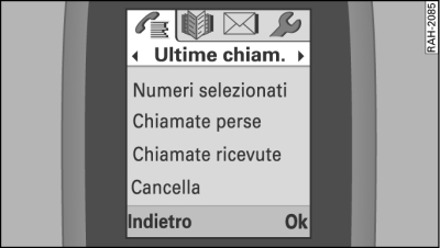 Menù Ultime chiamate